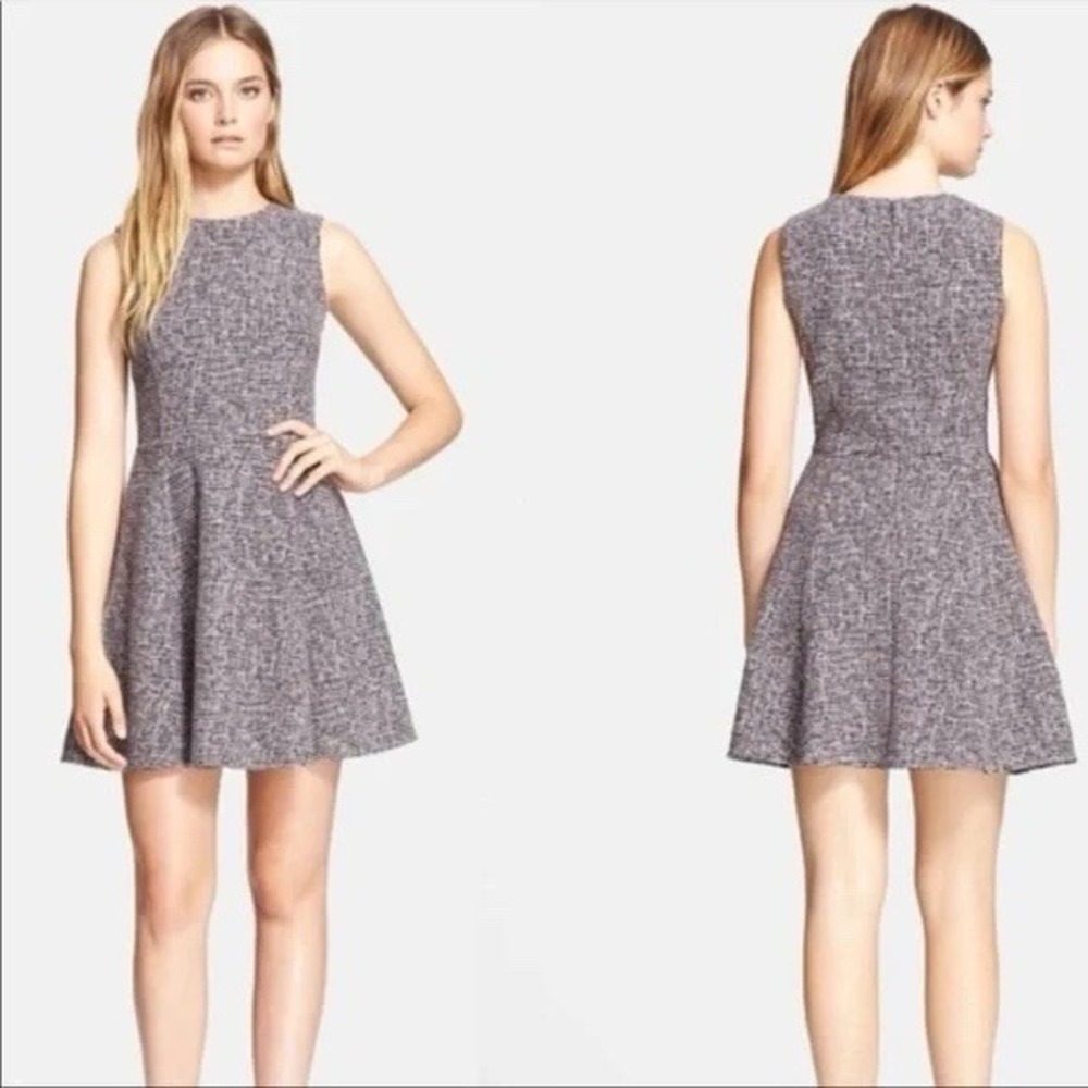 Theory Nikay D Kenmore‎ Gray Tweed Jersey Knit Fit & Flare Mini Dress Size 8